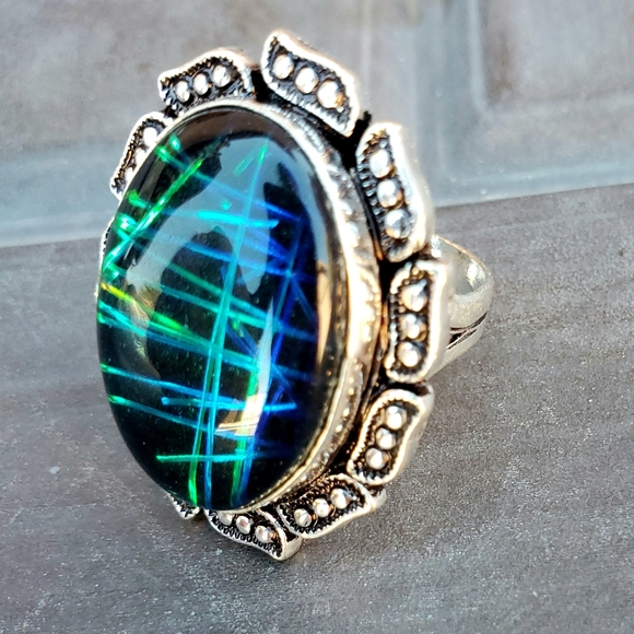 New Unique Dichroic Glass 925 Silver Ring. - Picture 15 of 16